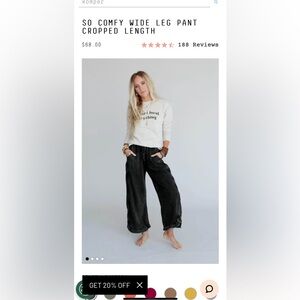 “So Comfy Wide Leg Pant Cropped Length” Three Birds Nest Sz S